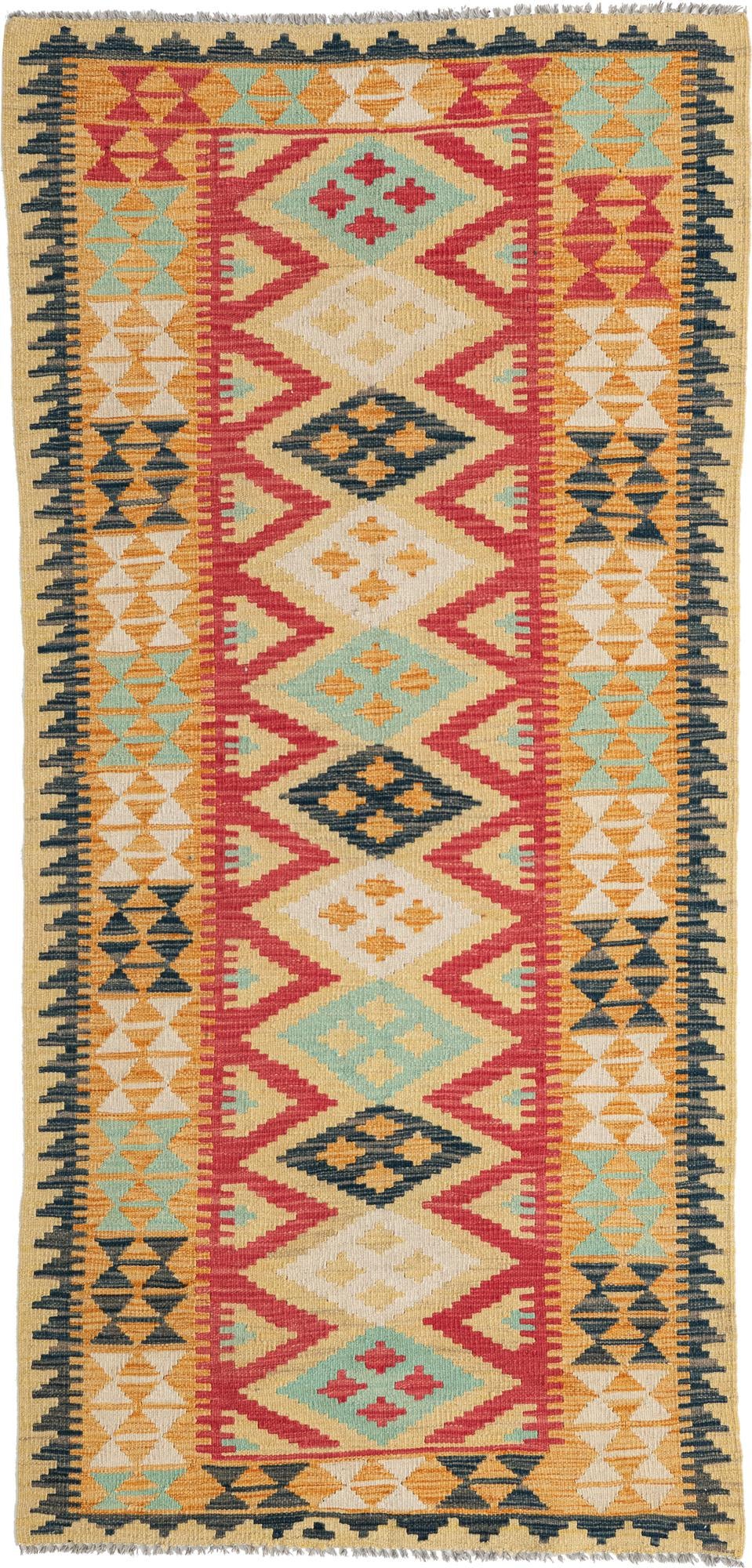 3' 2 x 6' 9 Hand Woven Kilim Maymana Wool Runner Rug