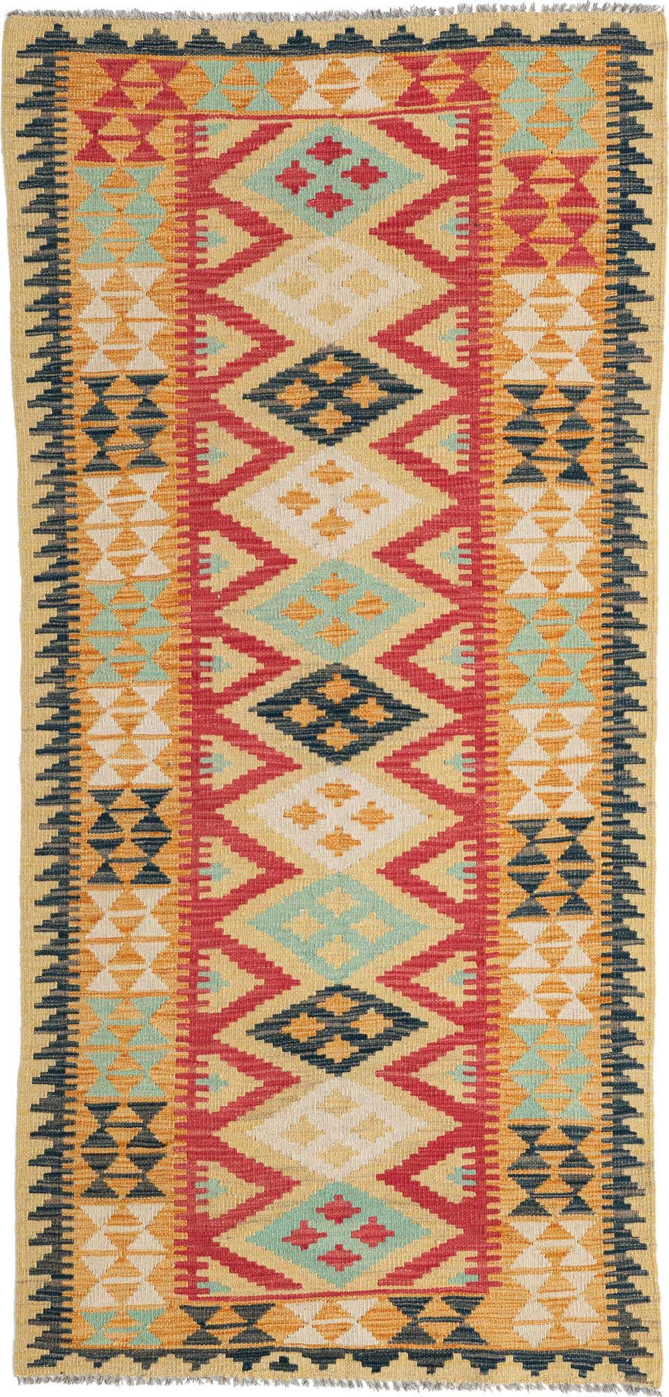 3' 2 x 6' 9 Hand Woven Kilim Maymana Wool Runner Rug