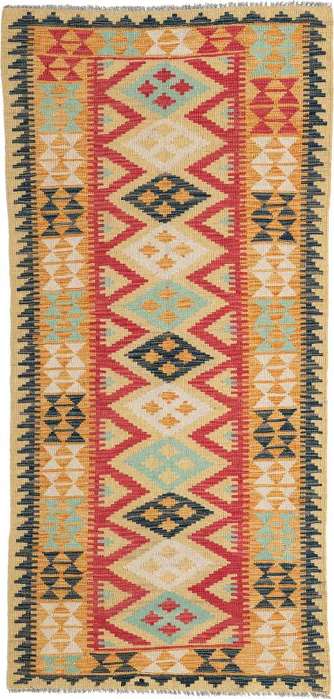 3' 2 x 6' 9 Hand Woven Kilim Maymana Wool Runner Rug