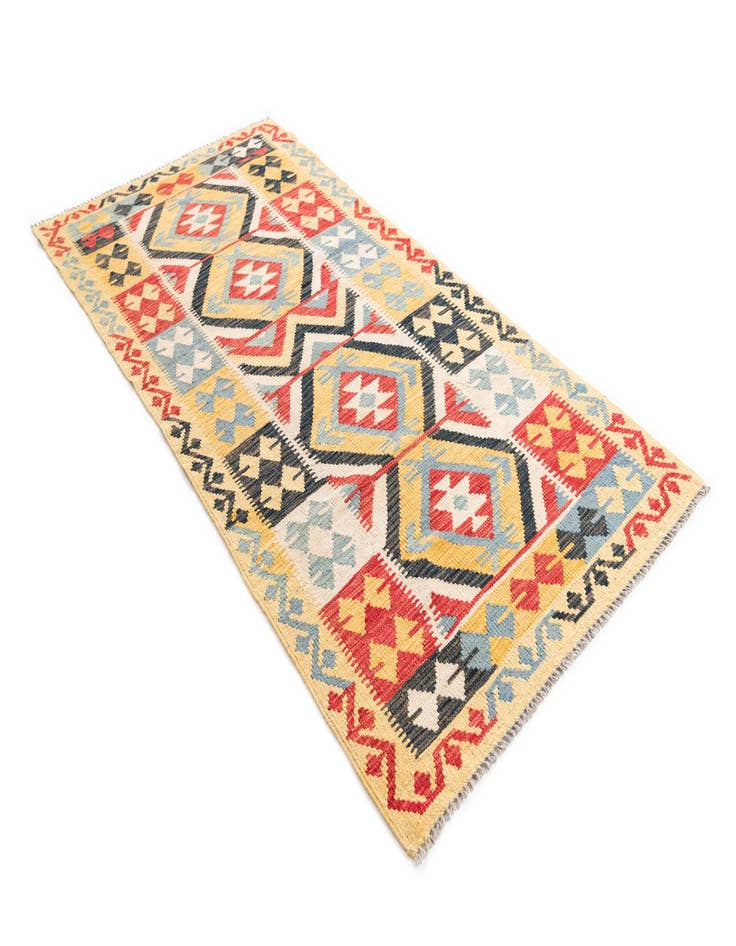 Detail image of 3' 5 x 6' 8  Hand Woven Kilim Maymana Wool Runner Rug