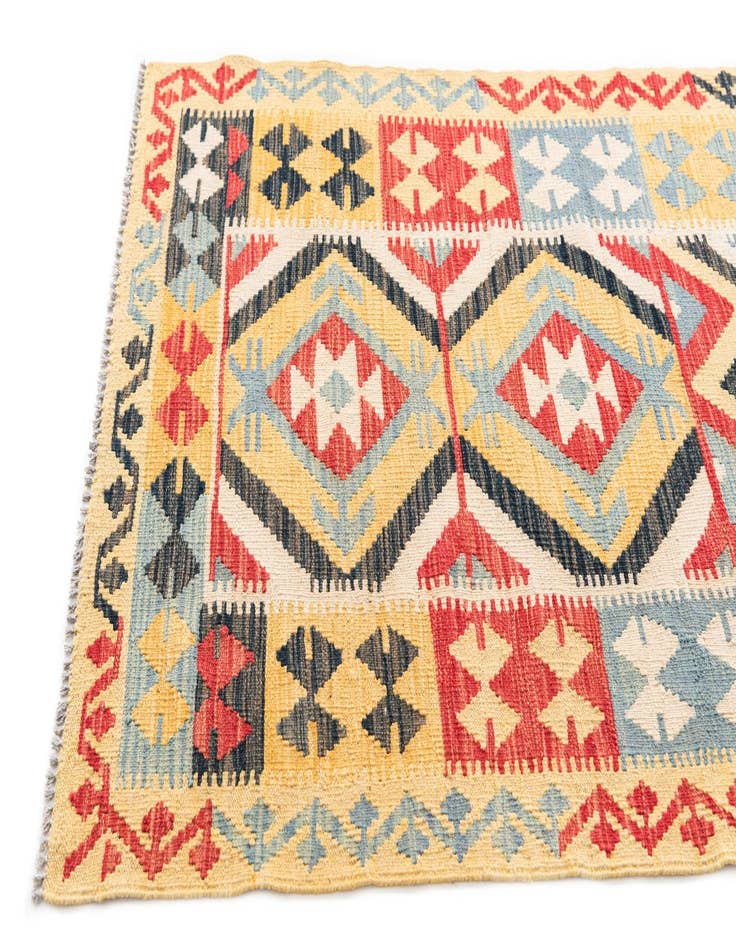 Detail image of 3' 5 x 6' 8  Hand Woven Kilim Maymana Wool Runner Rug