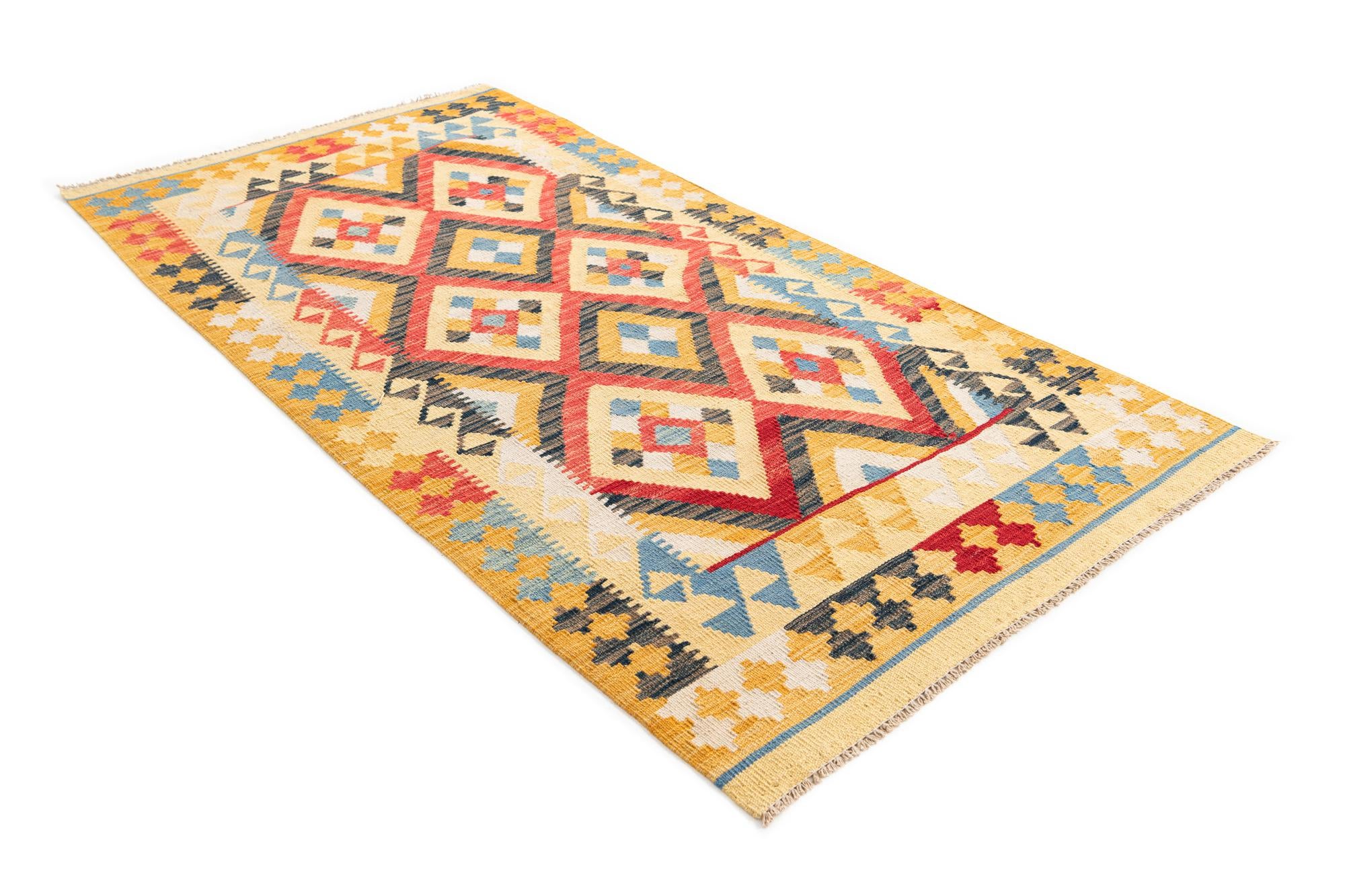3' 5 x 6' 7 Hand Woven Kilim Maymana Wool Runner Rug