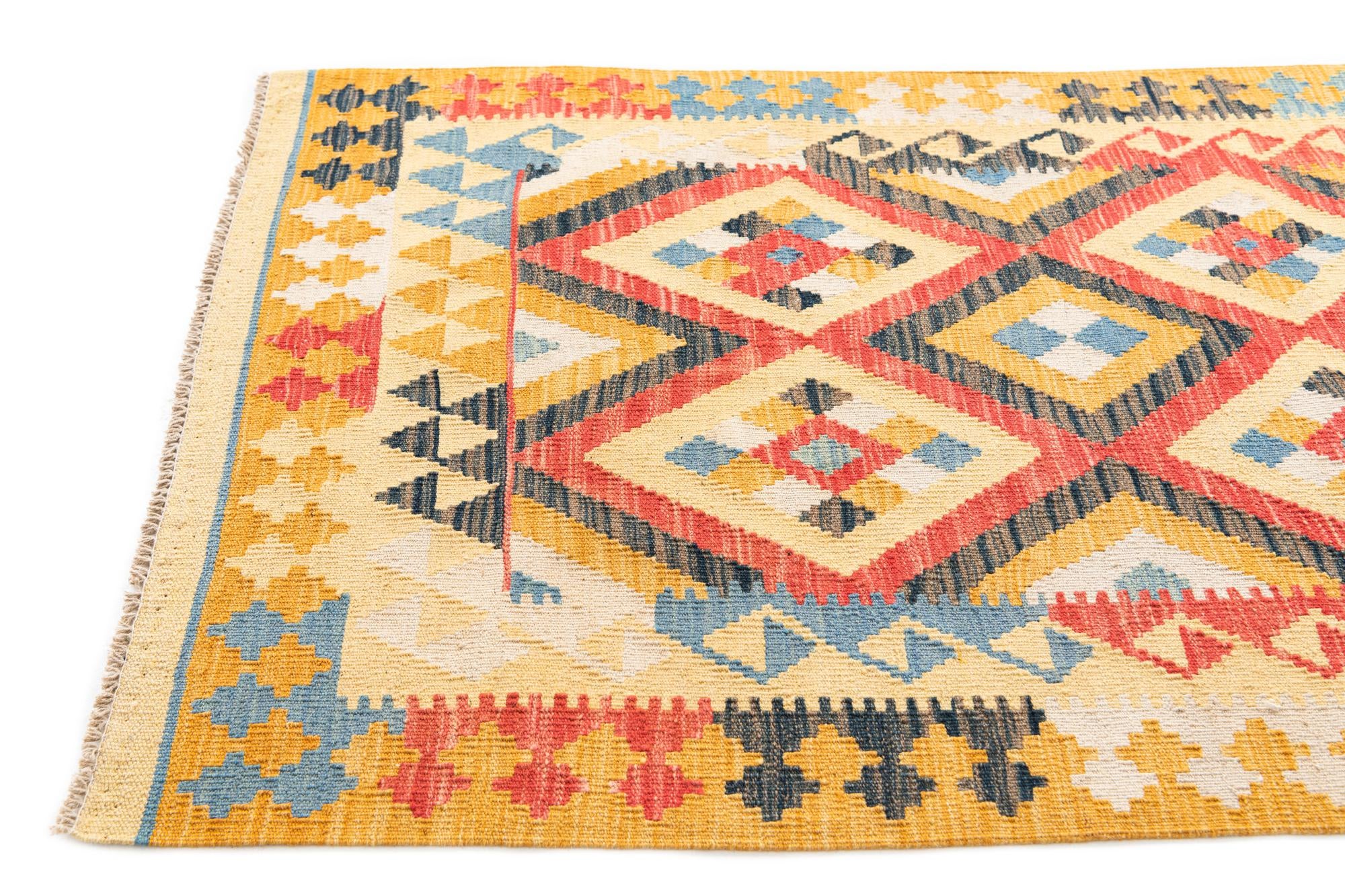 3' 5 x 6' 7 Hand Woven Kilim Maymana Wool Runner Rug