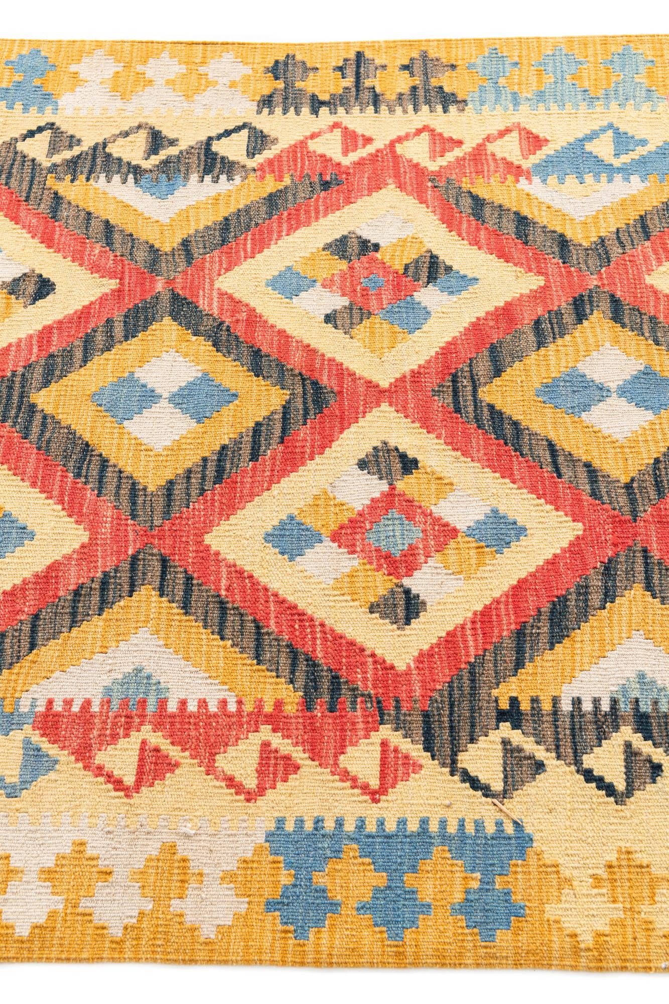 3' 5 x 6' 7 Hand Woven Kilim Maymana Wool Runner Rug