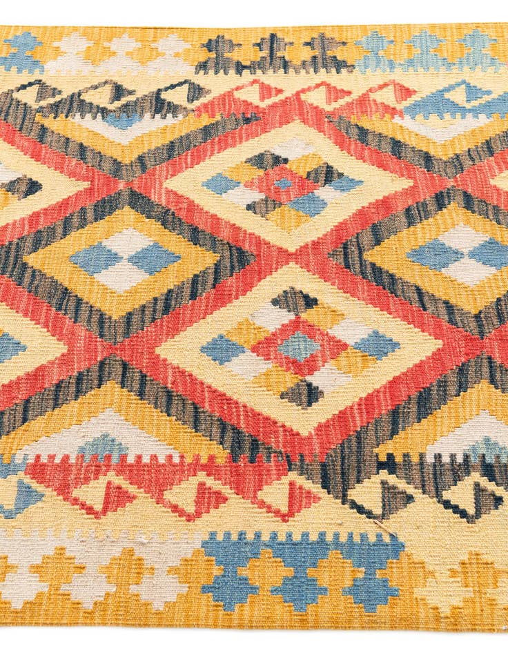 Detail image of 3' 5 x 6' 7  Hand Woven Kilim Maymana Wool Runner Rug