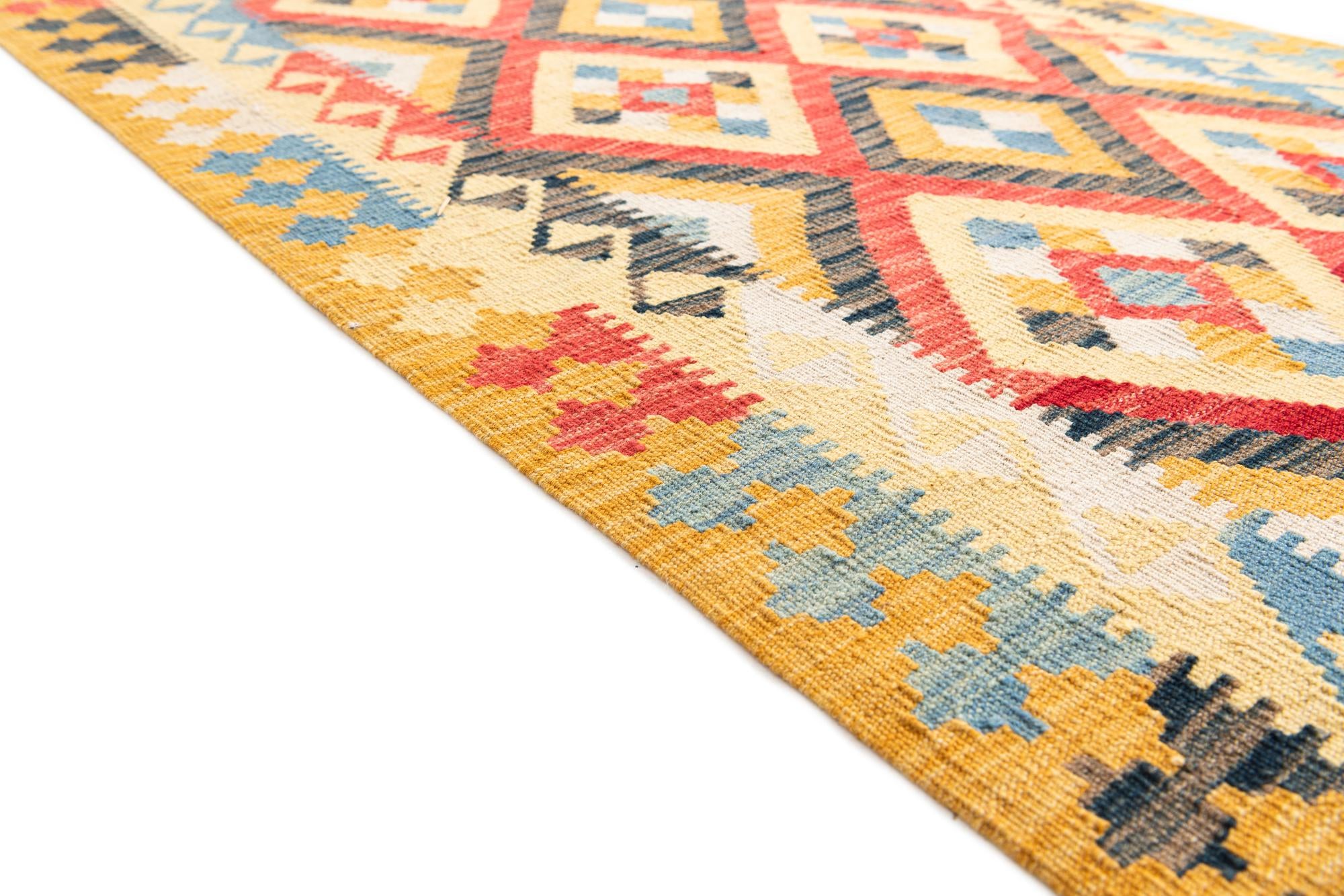 3' 5 x 6' 7 Hand Woven Kilim Maymana Wool Runner Rug