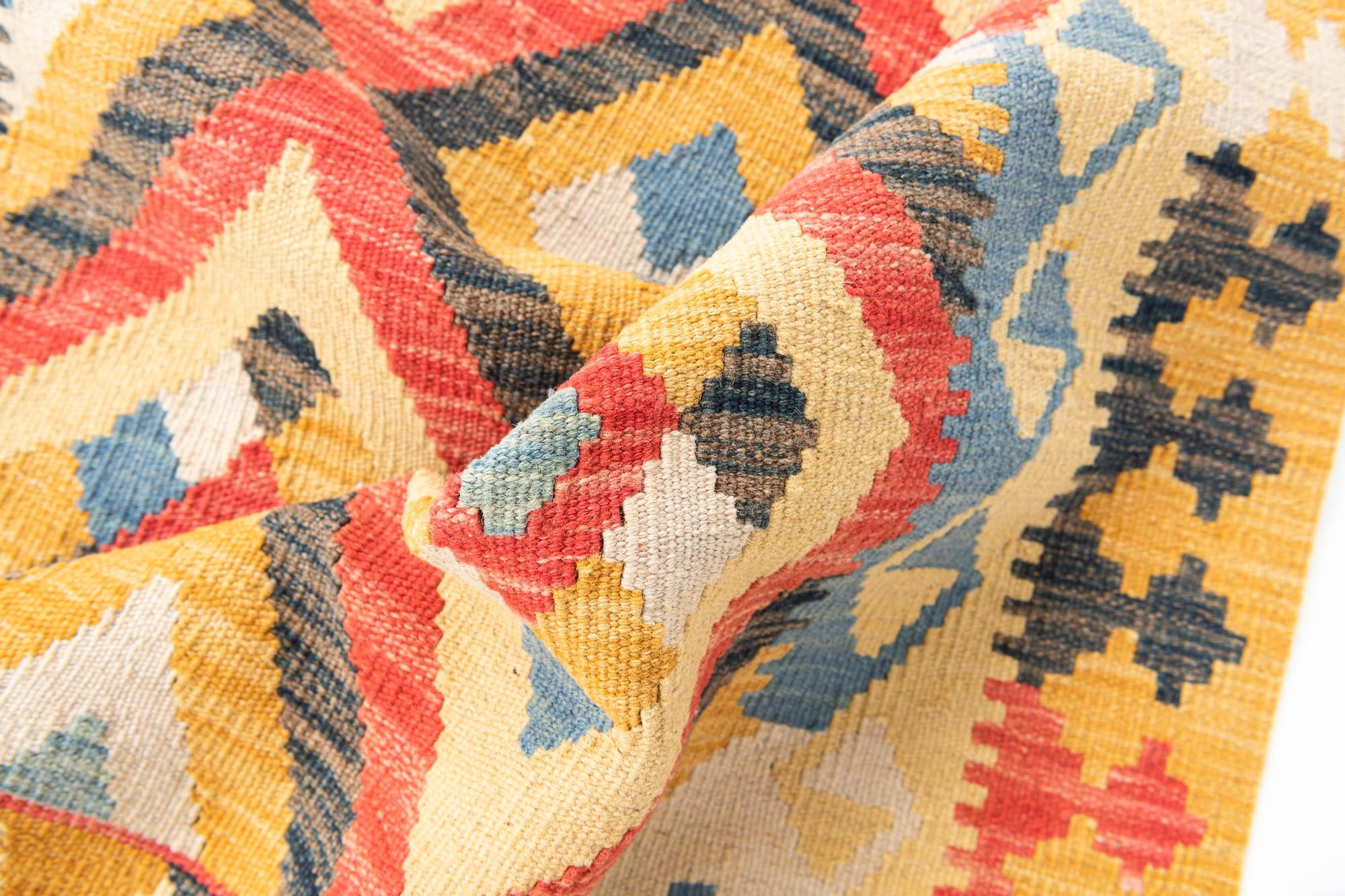 3' 5 x 6' 7 Hand Woven Kilim Maymana Wool Runner Rug