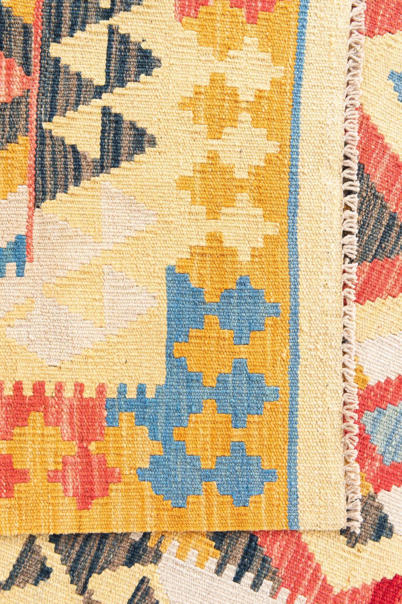 3' 5 x 6' 7 Hand Woven Kilim Maymana Wool Runner Rug