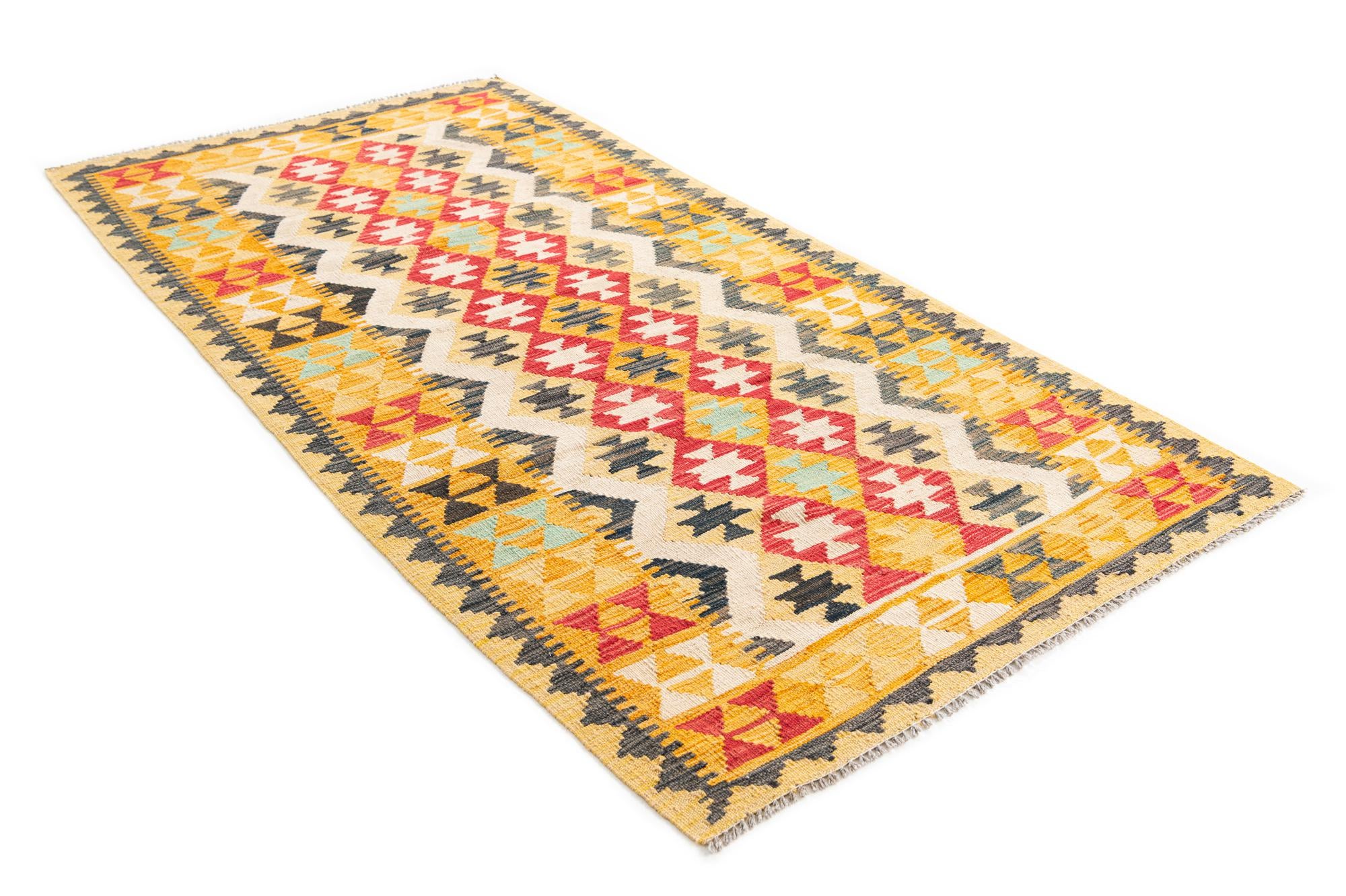 3' 5 x 6' 9 Hand Woven Kilim Maymana Wool Runner Rug
