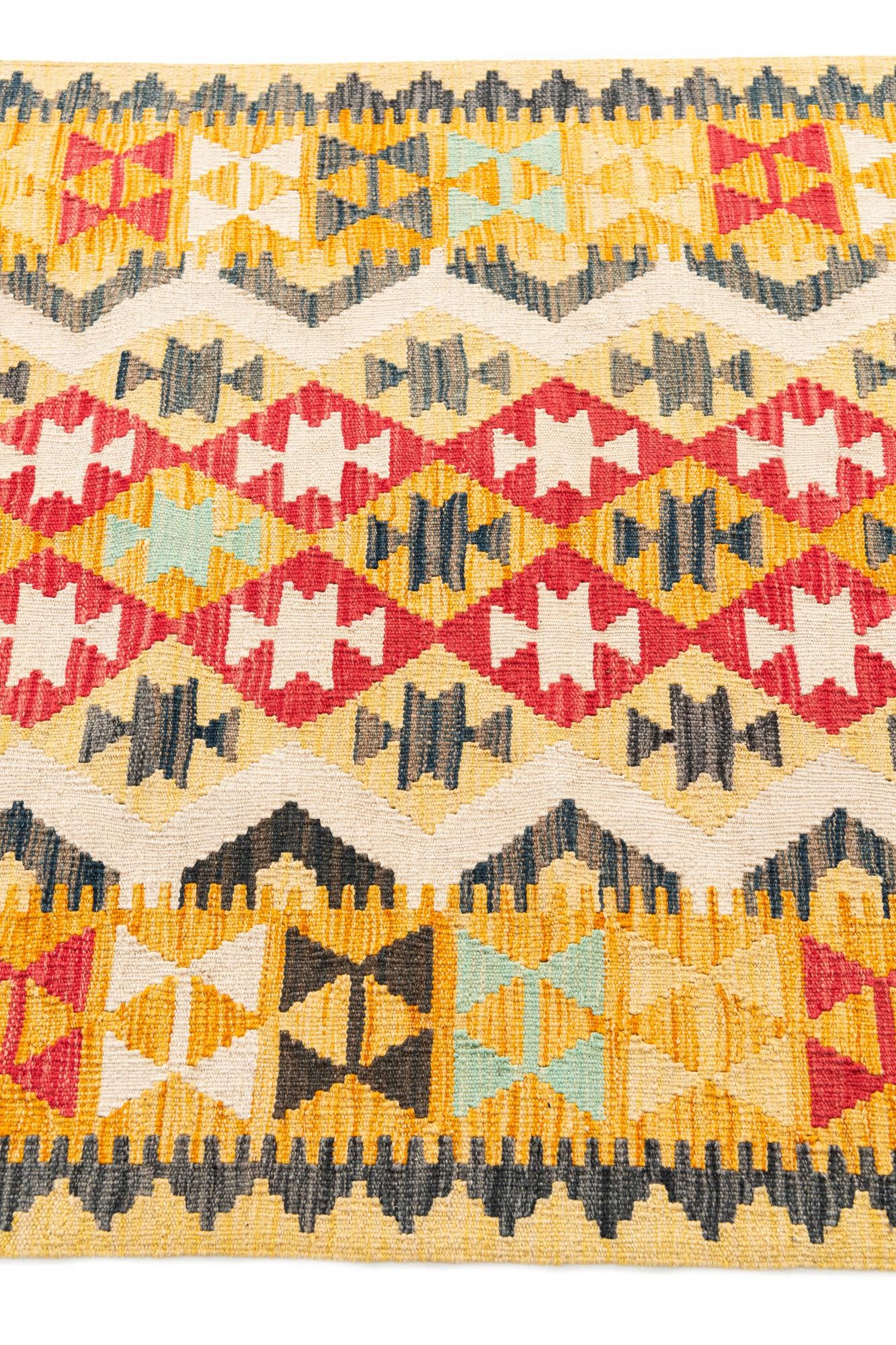 3' 5 x 6' 9 Hand Woven Kilim Maymana Wool Runner Rug