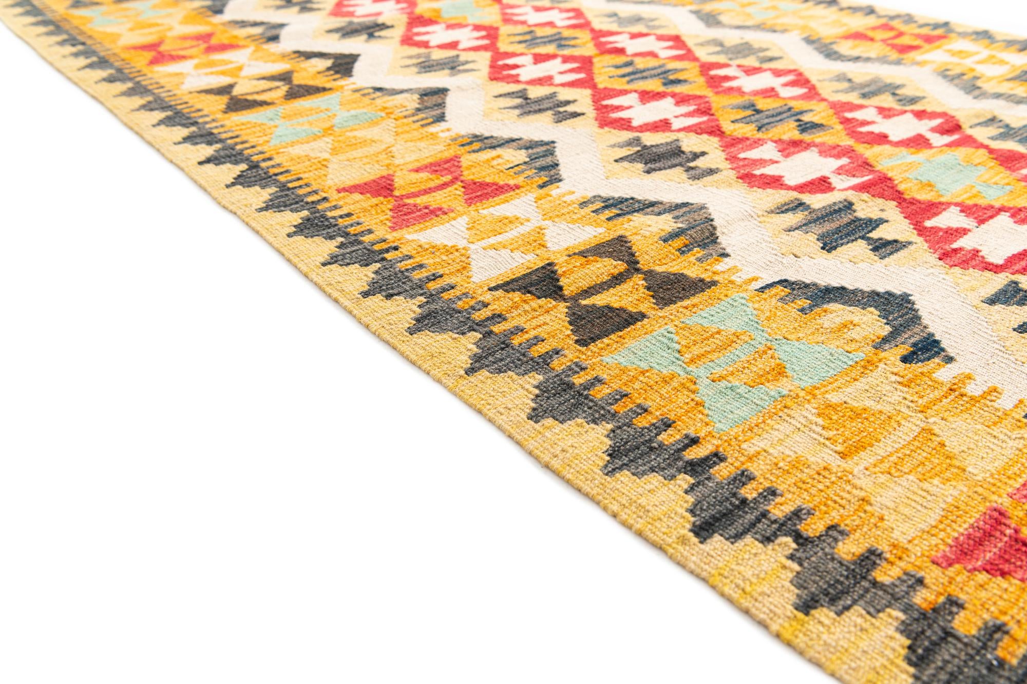 3' 5 x 6' 9 Hand Woven Kilim Maymana Wool Runner Rug