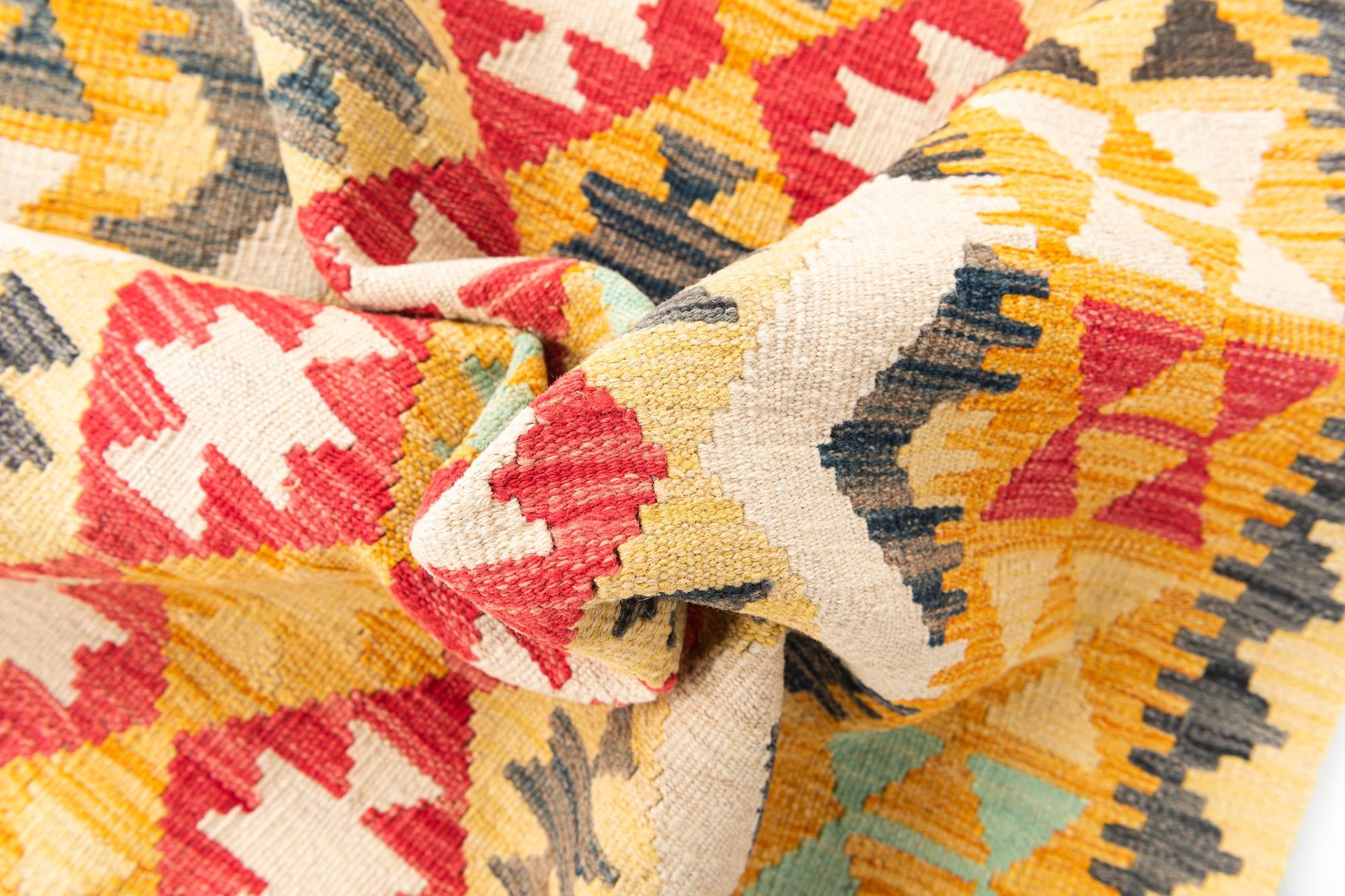 3' 5 x 6' 9 Hand Woven Kilim Maymana Wool Runner Rug