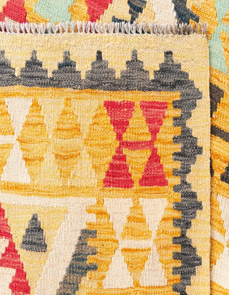 Detail image of 3' 5 x 6' 9  Hand Woven Kilim Maymana Wool Runner Rug