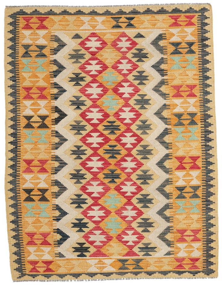 Detail image of 3' 5 x 6' 9 Hand Woven Kilim Maymana Wool Runner Rug