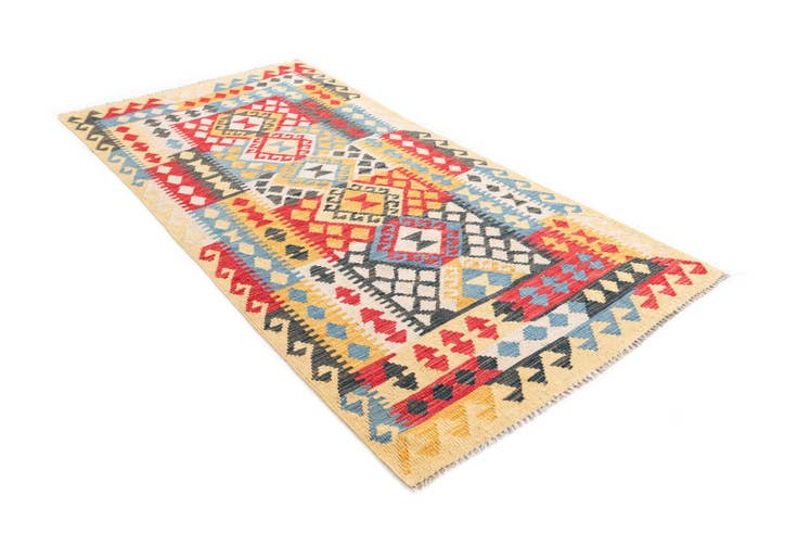 Detail image of 3' 4 x 6' 8 Hand Woven Kilim Maymana Wool Runner Rug