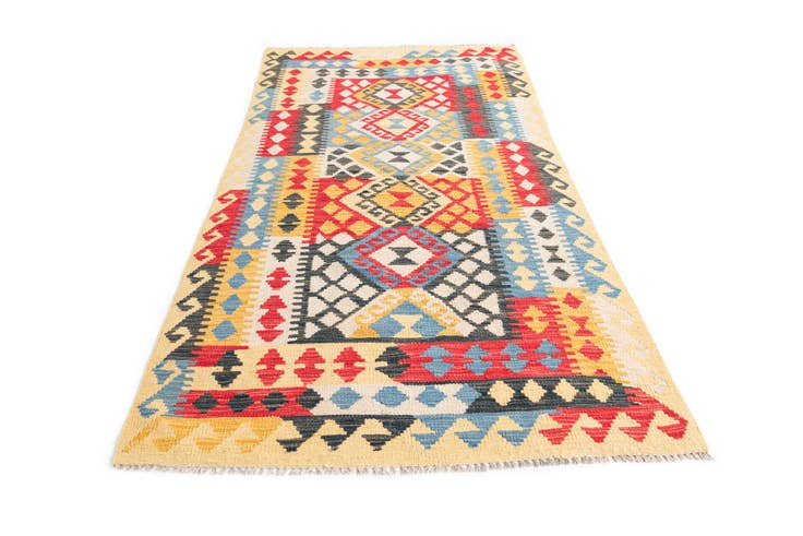 Detail image of 3' 4 x 6' 8 Hand Woven Kilim Maymana Wool Runner Rug