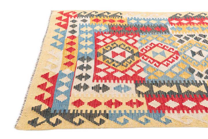 3' 4 x 6' 8 Hand Woven Kilim Maymana Wool Runner Rug