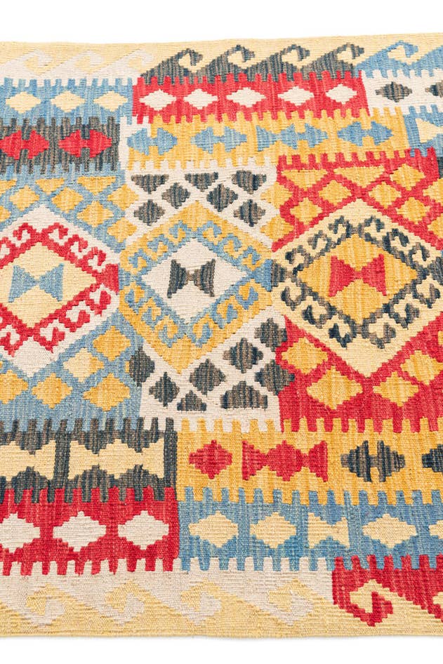 Detail image of 3' 4 x 6' 8 Hand Woven Kilim Maymana Wool Runner Rug