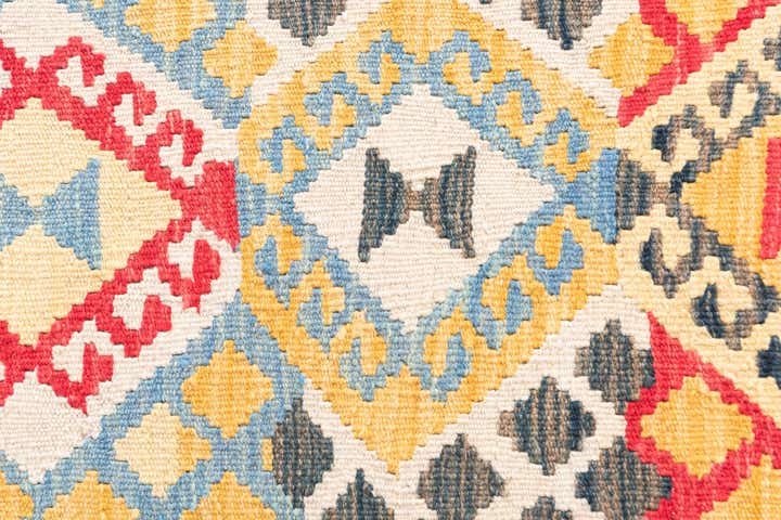 3' 4 x 6' 8 Hand Woven Kilim Maymana Wool Runner Rug