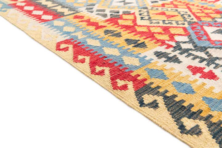 3' 4 x 6' 8 Hand Woven Kilim Maymana Wool Runner Rug