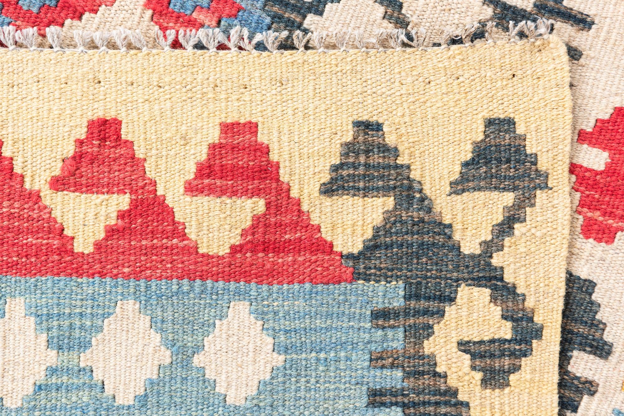 3' 4 x 6' 8 Hand Woven Kilim Maymana Wool Runner Rug