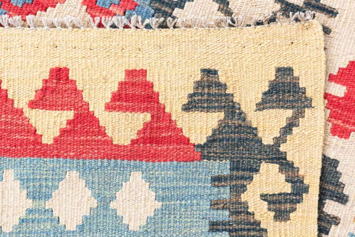 3' 4 x 6' 8 Hand Woven Kilim Maymana Wool Runner Rug