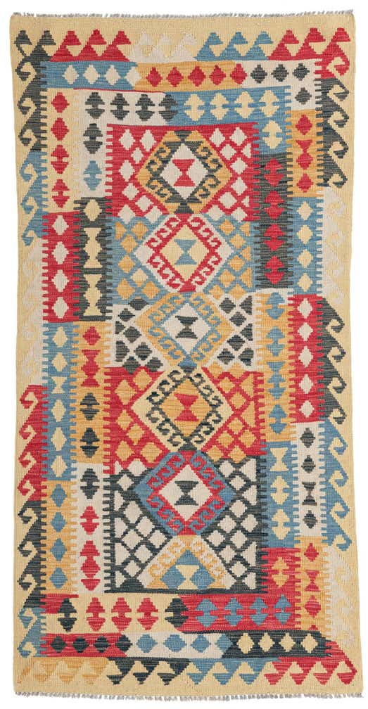 3' 4 x 6' 8 Hand Woven Kilim Maymana Wool Runner Rug
