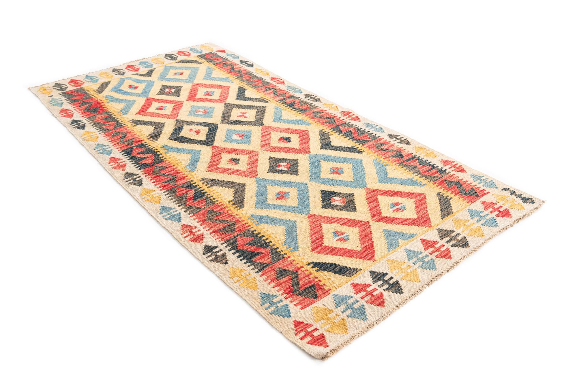 3' 4 x 6' 6 Hand Woven Kilim Maymana Wool Runner Rug