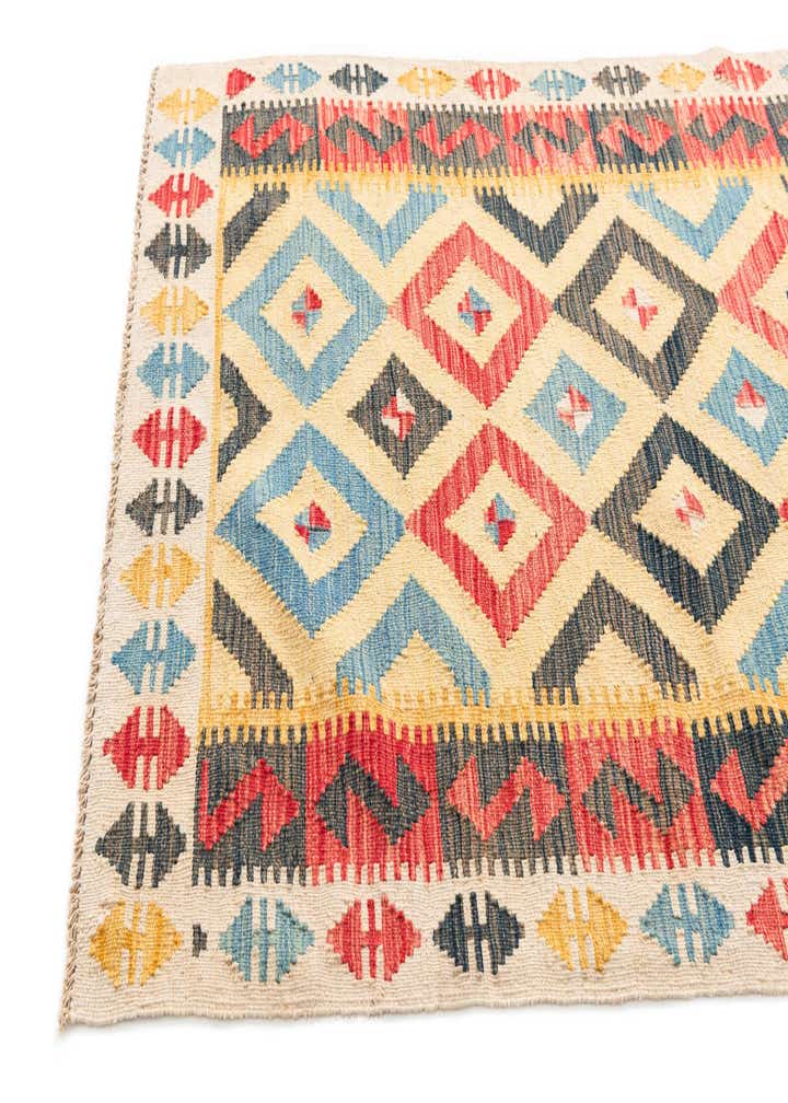 3' 4 x 6' 6 Hand Woven Kilim Maymana Wool Runner Rug
