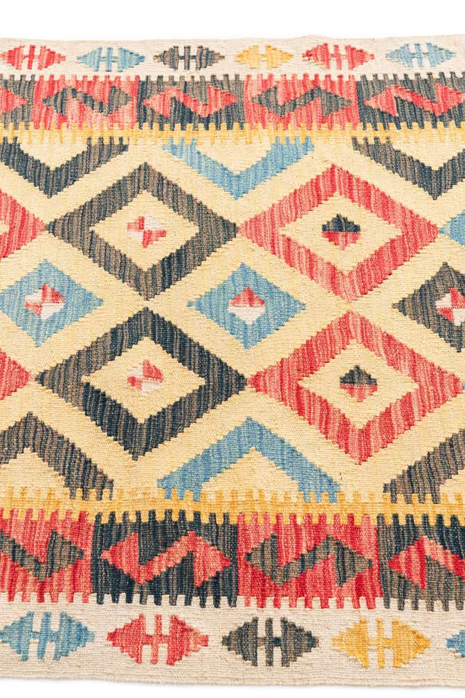 3' 4 x 6' 6 Hand Woven Kilim Maymana Wool Runner Rug