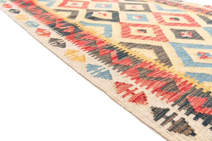 3' 4 x 6' 6 Hand Woven Kilim Maymana Wool Runner Rug