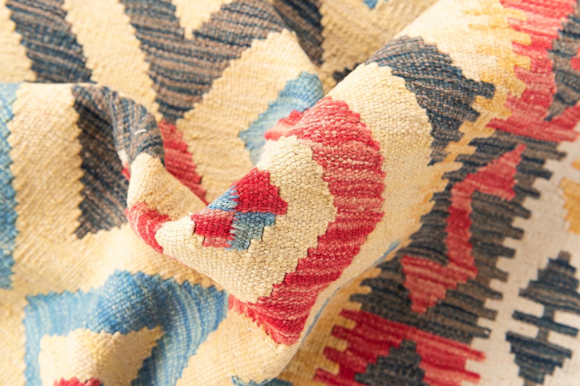 3' 4 x 6' 6 Hand Woven Kilim Maymana Wool Runner Rug