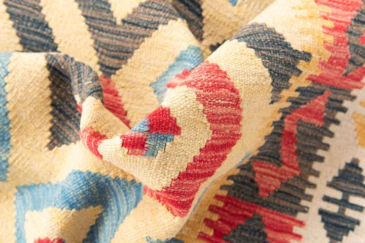 3' 4 x 6' 6 Hand Woven Kilim Maymana Wool Runner Rug