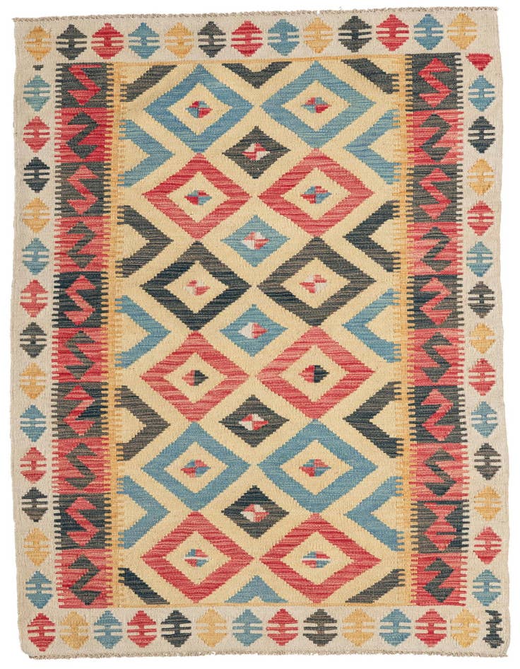 Detail image of 3' 4 x 6' 6 Hand Woven Kilim Maymana Wool Runner Rug