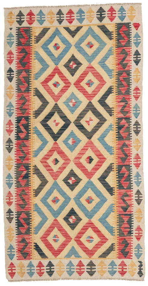 Detail image of 3' 4 x 6' 6 Hand Woven Kilim Maymana Wool Runner Rug