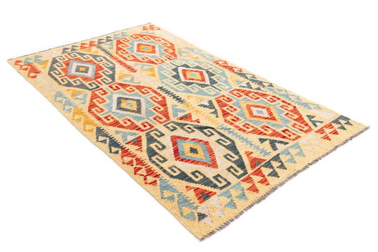 Detail image of 3' 4 x 6' 9 Hand Woven Kilim Maymana Wool Runner Rug
