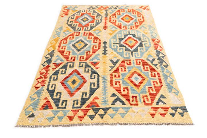 3' 4 x 6' 9 Hand Woven Kilim Maymana Wool Runner Rug