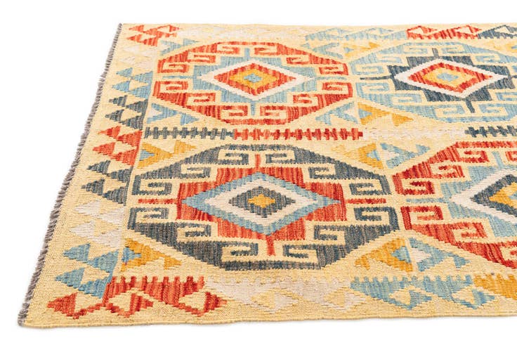 Detail image of 3' 4 x 6' 9 Hand Woven Kilim Maymana Wool Runner Rug
