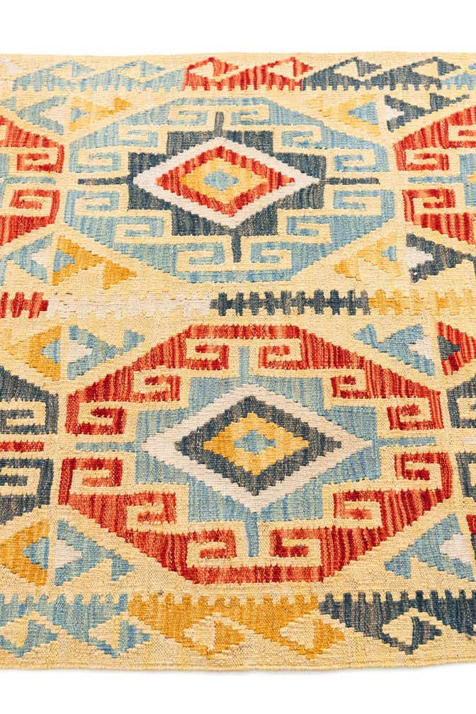3' 4 x 6' 9 Hand Woven Kilim Maymana Wool Runner Rug