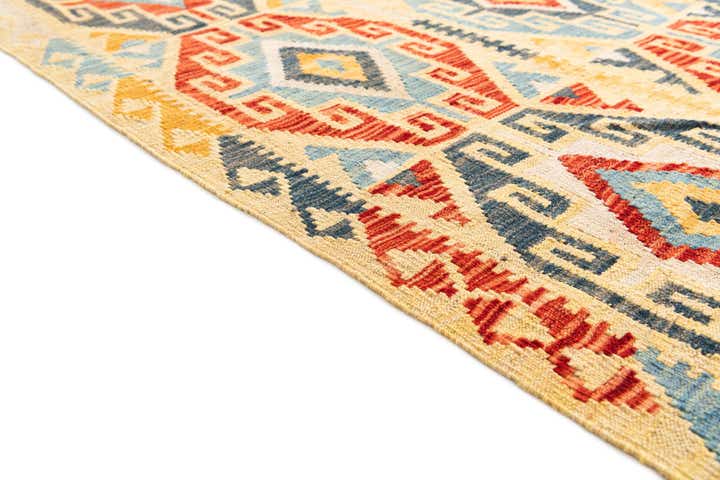 3' 4 x 6' 9 Hand Woven Kilim Maymana Wool Runner Rug