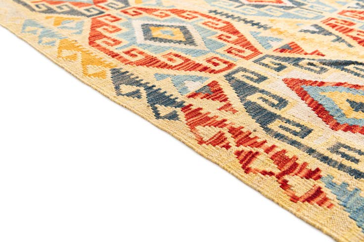 Detail image of 3' 4 x 6' 9 Hand Woven Kilim Maymana Wool Runner Rug