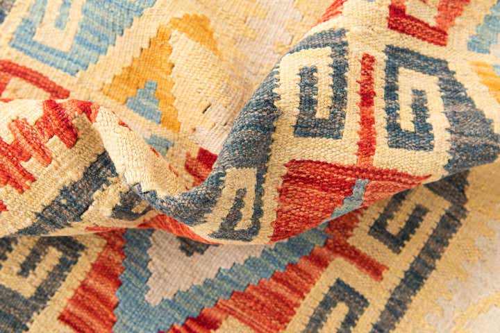 3' 4 x 6' 9 Hand Woven Kilim Maymana Wool Runner Rug