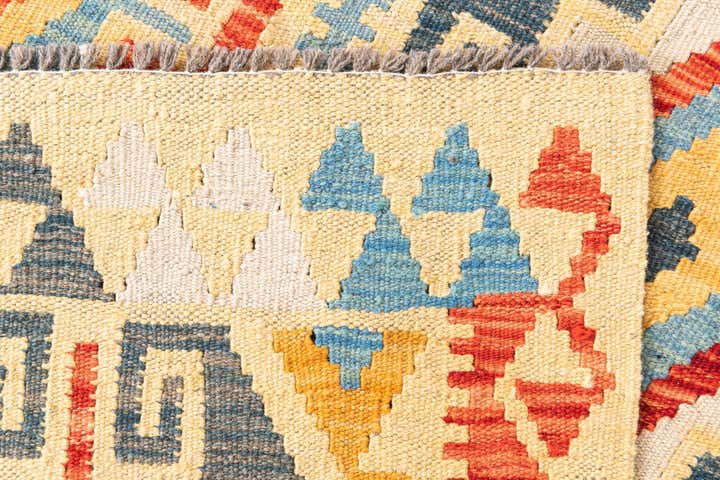 3' 4 x 6' 9 Hand Woven Kilim Maymana Wool Runner Rug
