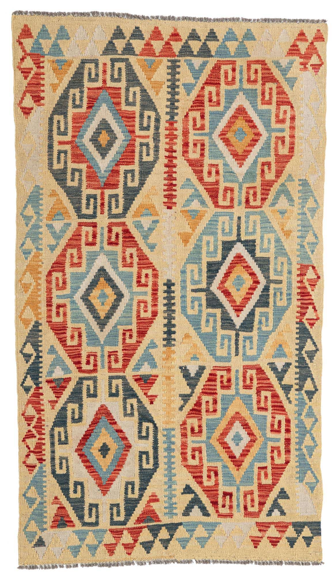 3' 4 x 6' 9 Hand Woven Kilim Maymana Wool Runner Rug