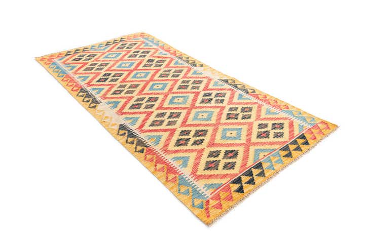 3' 4 x 6' 8 Hand Woven Kilim Maymana Wool Runner Rug