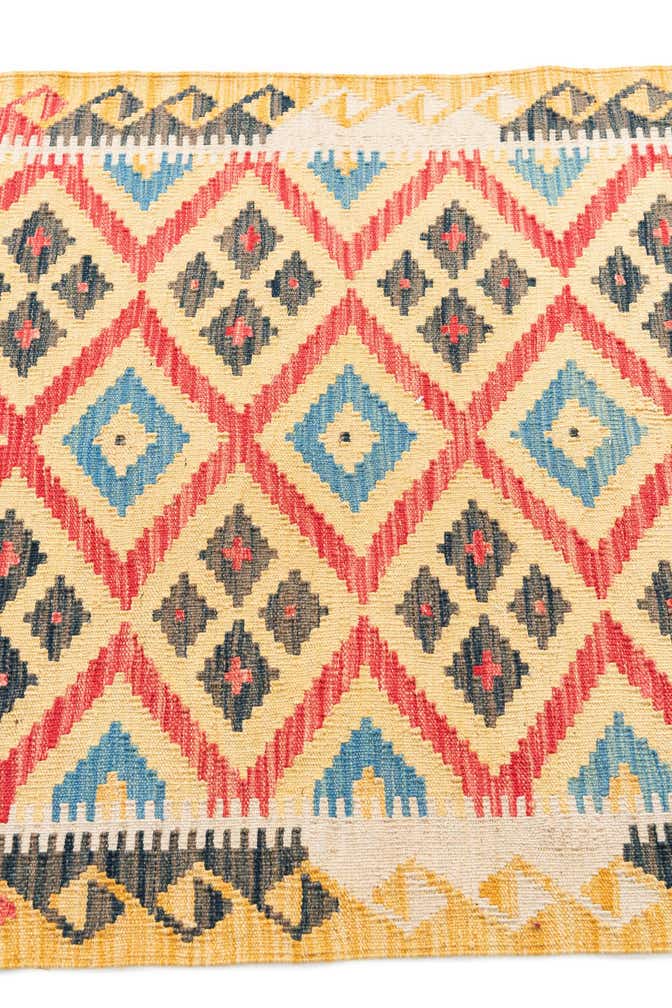 3' 4 x 6' 8 Hand Woven Kilim Maymana Wool Runner Rug