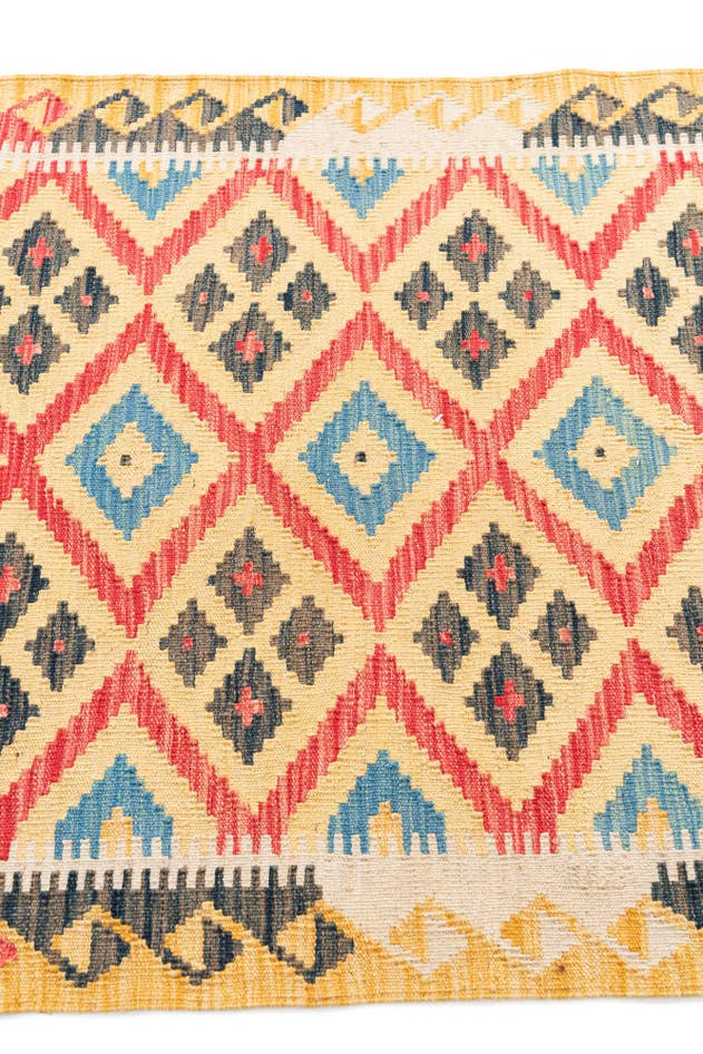 Detail image of 3' 4 x 6' 8 Hand Woven Kilim Maymana Wool Runner Rug