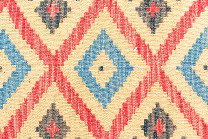 3' 4 x 6' 8 Hand Woven Kilim Maymana Wool Runner Rug