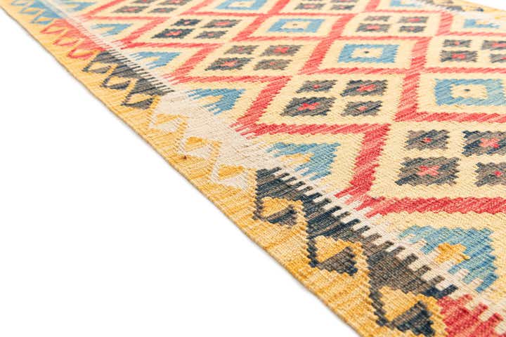 3' 4 x 6' 8 Hand Woven Kilim Maymana Wool Runner Rug