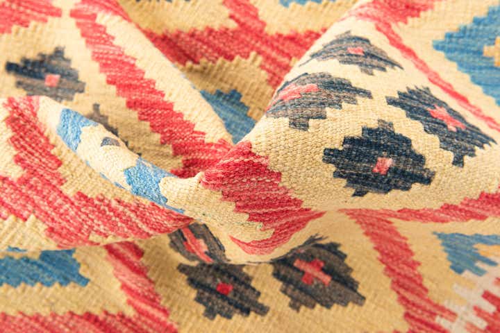 3' 4 x 6' 8 Hand Woven Kilim Maymana Wool Runner Rug